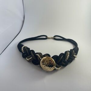 Vintage 1980s belt braided black gold with pearls size small/medium